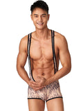 menaful Beige / M Men's Tiger Print Fitness Bodysuit