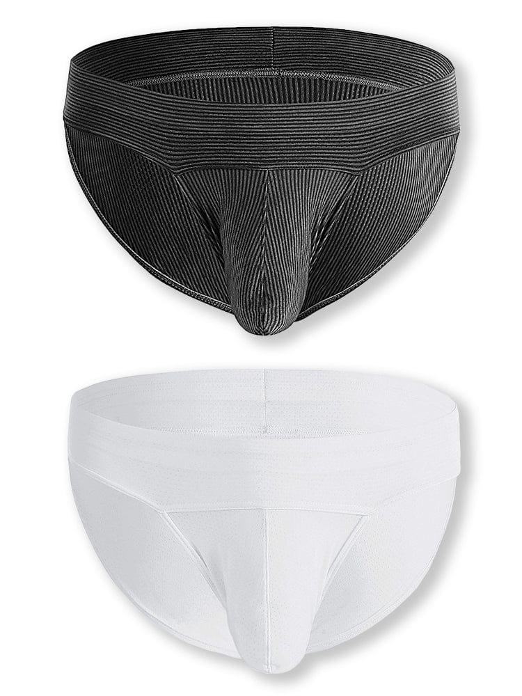 menaful Bikini Black*1+White*1 / S 2 Pack Ball Support Pouch Ribbed Men's Bikini Underwear