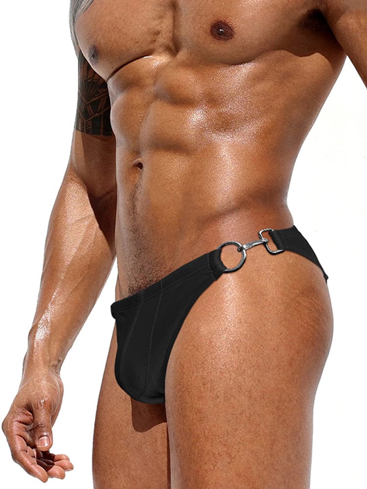 menaful Bikini Black / M Men's Low Rise Metal Buckle(Single) Swim Bikini