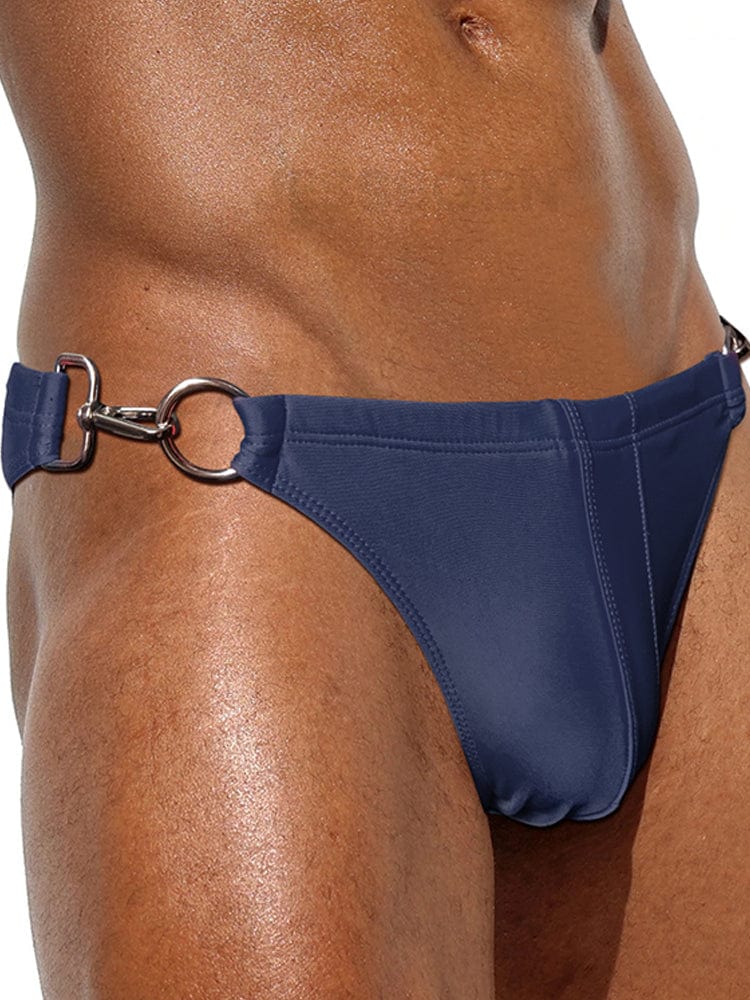 menaful Bikini Men's Solid Color Metal Buckle(Both Sides) Swim Bikini