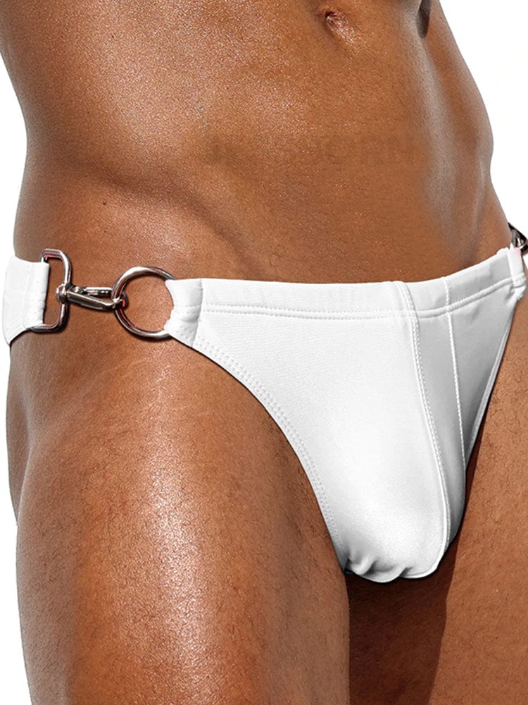 menaful Bikini Men's Solid Color Metal Buckle(Both Sides) Swim Bikini