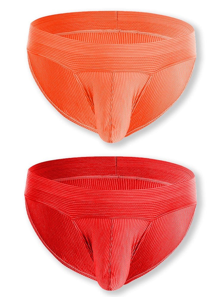 menaful Bikini Orange*1+Red*1 / S 2 Pack Ball Support Pouch Ribbed Men's Bikini Underwear