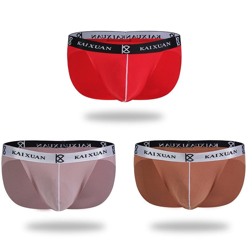 menaful Bikini Red*Pink*Brown / XS 3 Pack Cool Modal Trackless Support Pouch Briefs