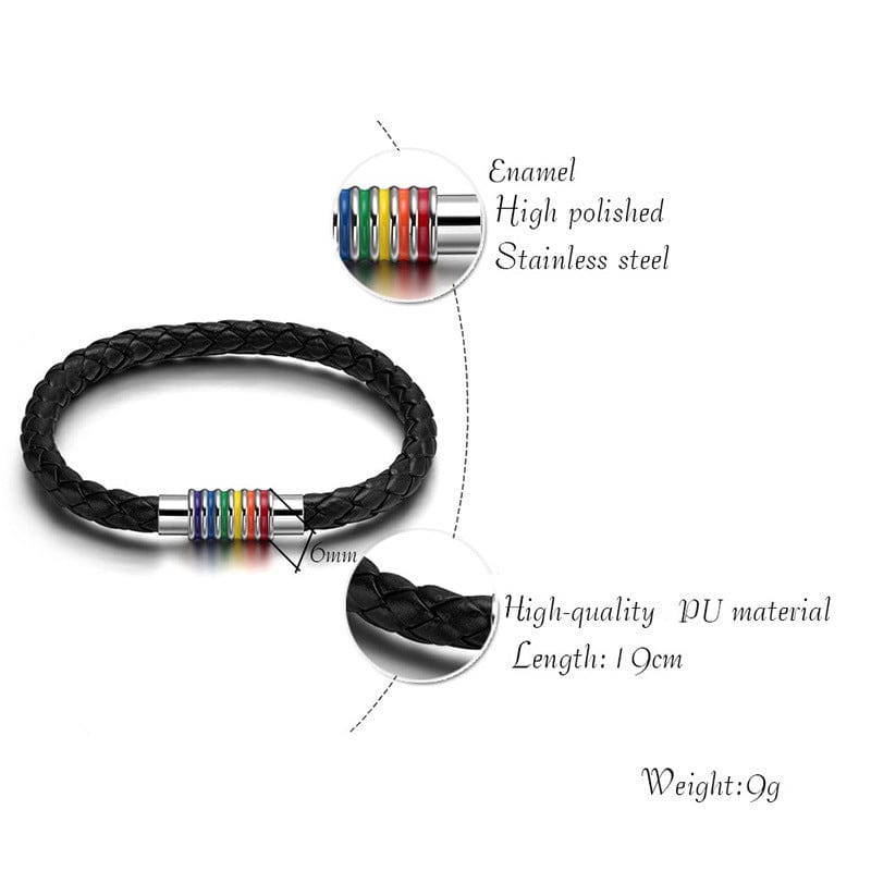 Menaful™ black 19CM Rainbow PU leather bracelet PB-004