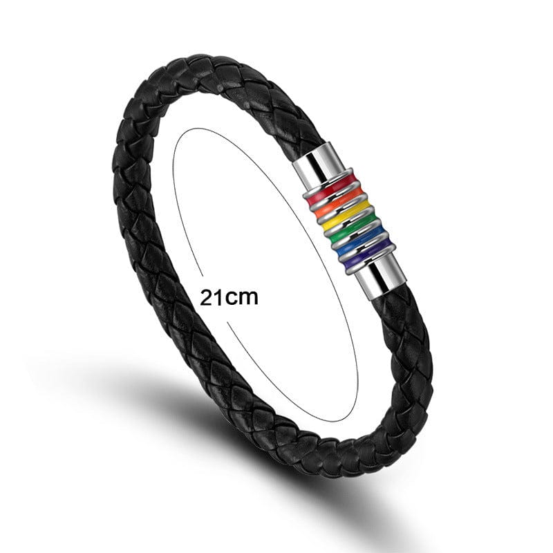 Menaful™ black 21cm Rainbow PU leather bracelet PB-004