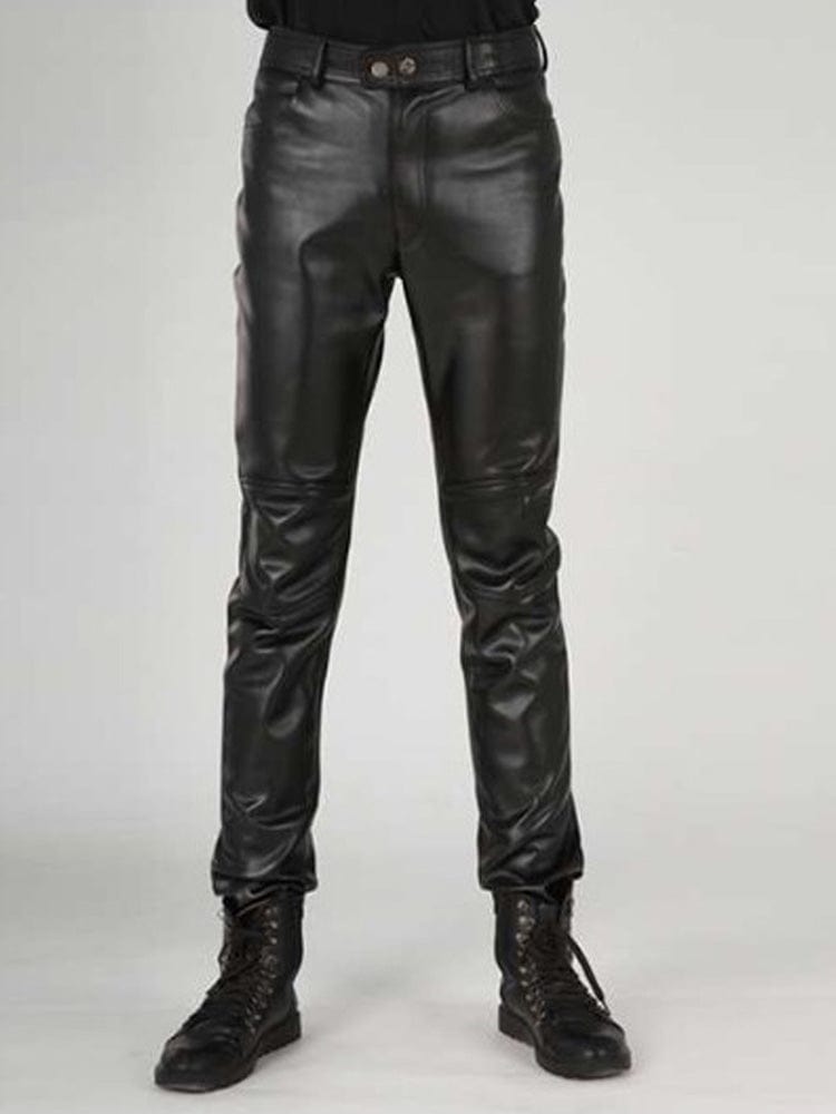 menaful Black / 28 Men's Leather Trousers Pu Straight Pants