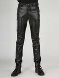 menaful Black / 28 Men's Leather Trousers Pu Straight Pants