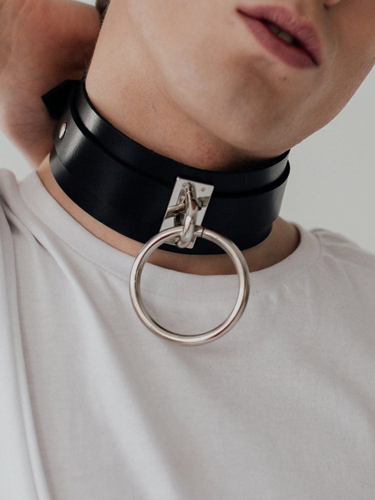 menaful Black / Adjustable Leather Ring Traction Rope Choker & Arm Band