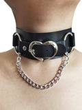 menaful Black / Adjustable Punk Personality Heart-shaped Leather Double Layer Choker