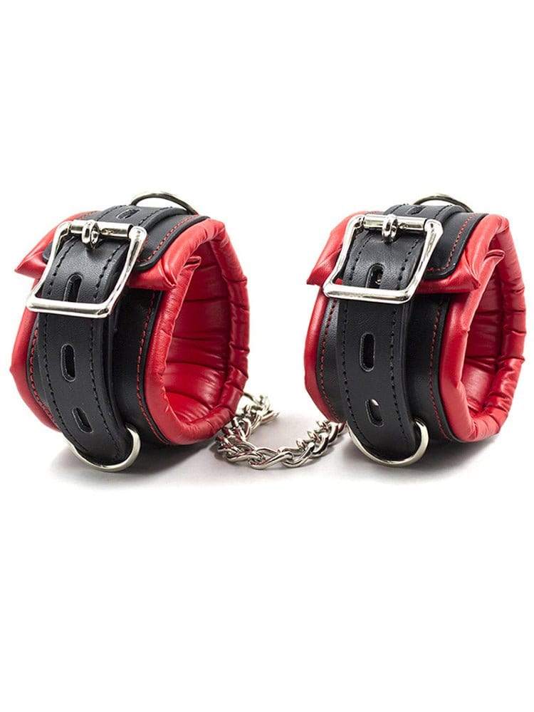 menaful Black And Red Leather Sponge Handcuffs & Anklets