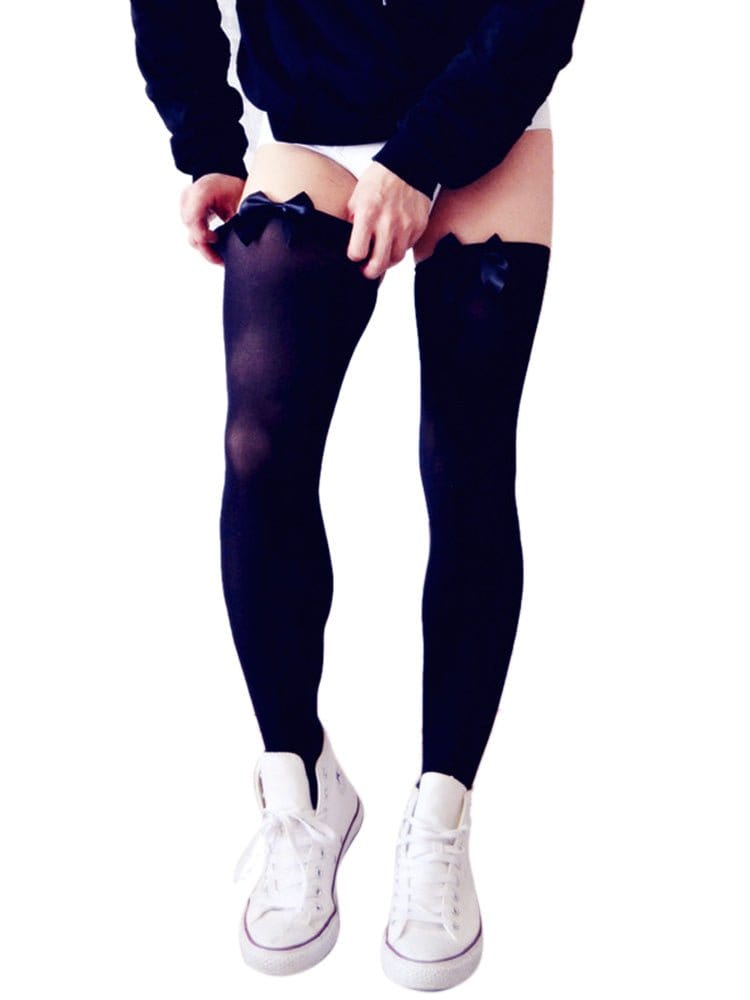 menaful Black+Black / One Size Cute Velvet Bow Stockings