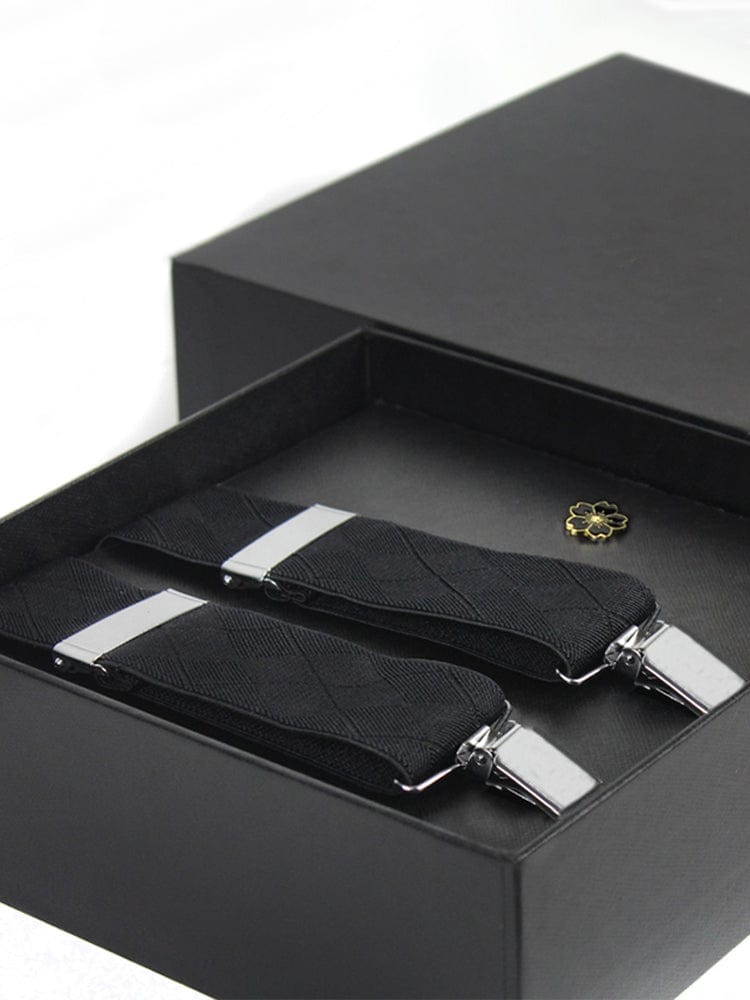 menaful Black+Brooch Men's black elastic buckle non-slip suspenders set