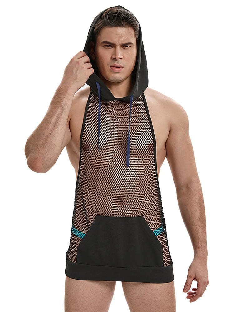 menaful Black Color Lustful Stringer Hoodie - Black