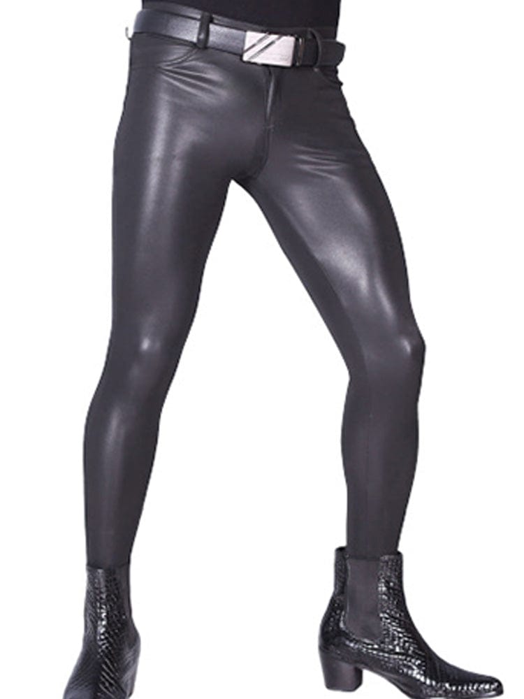 menaful Black / ES Nightclub PU Tight Socks Men's Leather Pants