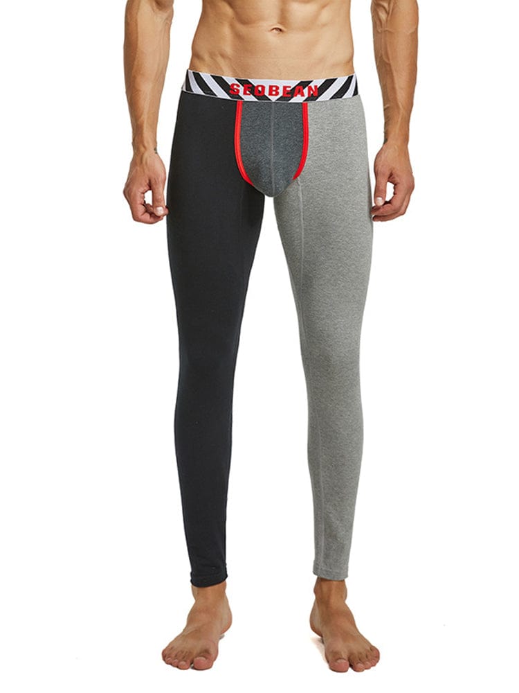 menaful Black+Gray / M Men's Thin Color Blocking Long Johns