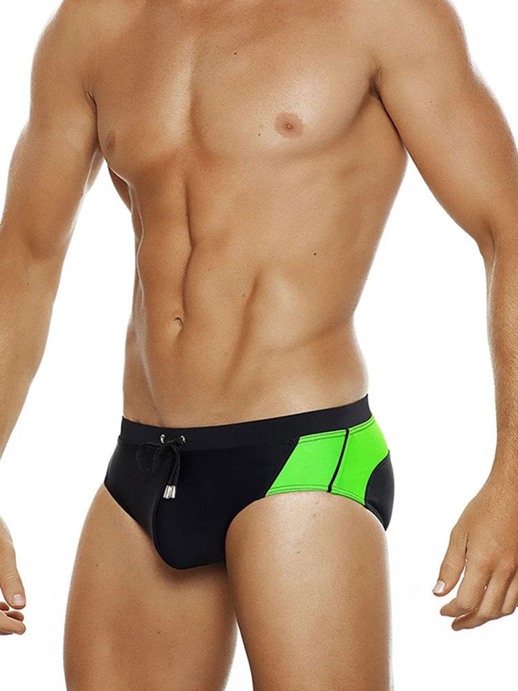 menaful Black+Green / M Summer Colorblock Fashion Swim Briefs