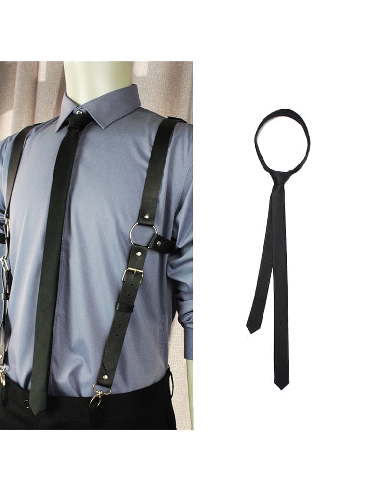 menaful Black / Harness+Necktie Trendy motorcycle style PU leather strap