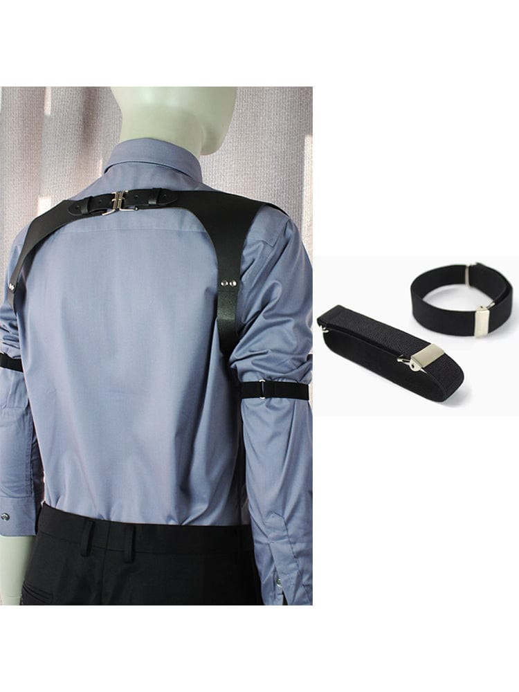 menaful Black / Harness+Sleeve Bands Trendy motorcycle style PU leather strap