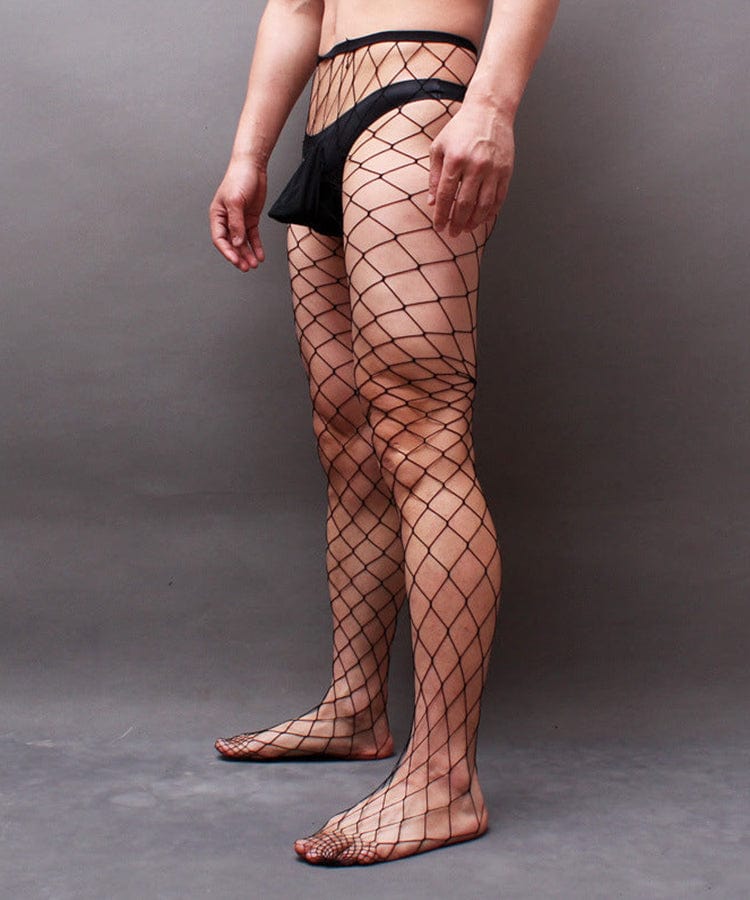 menaful Black / Large Net Men's Black Stockings [4 Size Grids]