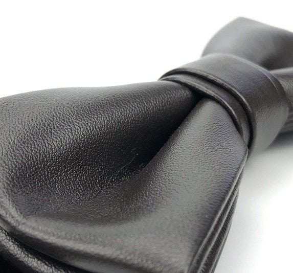 menaful Black Leather Bow Tie - 12cm x 6cm