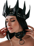 menaful Black Leather Queen Crown