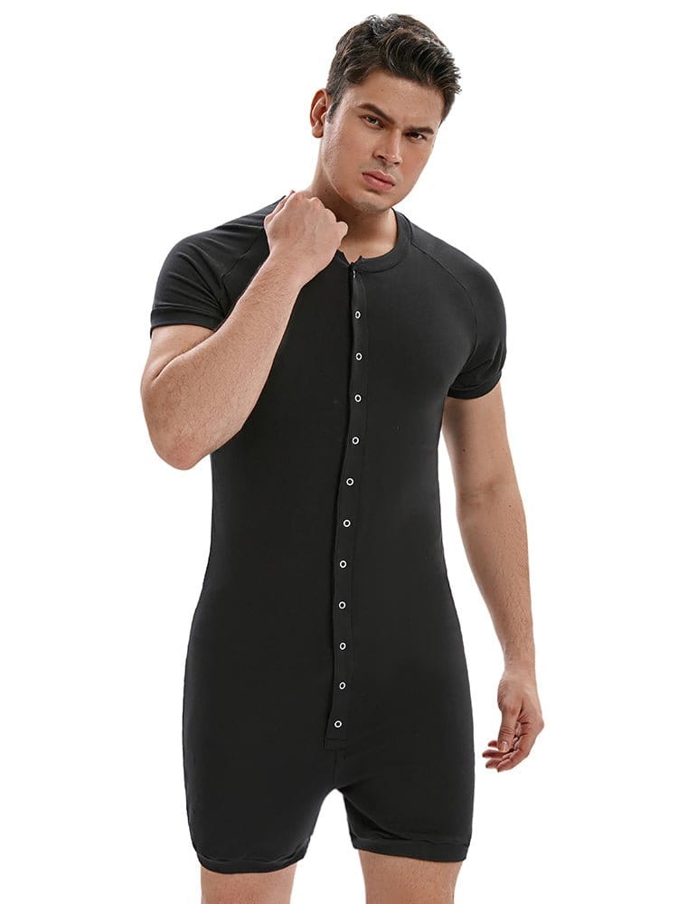 menaful Black / M Black Men's Casual Button-up Bodysuit - Black