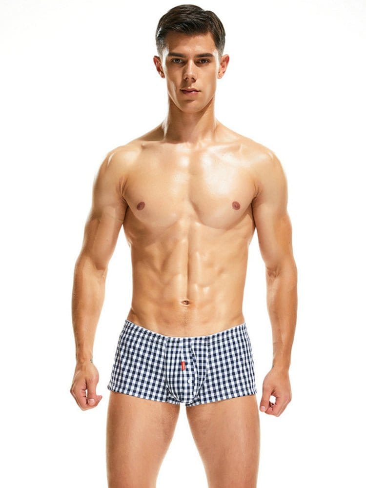 menaful Black / M Fashion Plaid Cotton Home Boxer Briefs