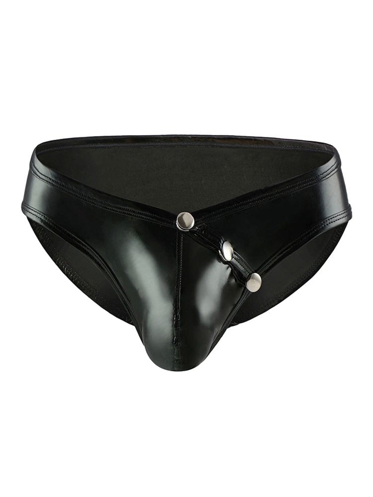 menaful Black / M Faux Leather Sexy U Convex Briefs