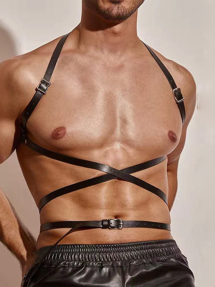 menaful Black / M / Genuine Leather Genuine Leather Design Sense Training Muscle Bondage Harness