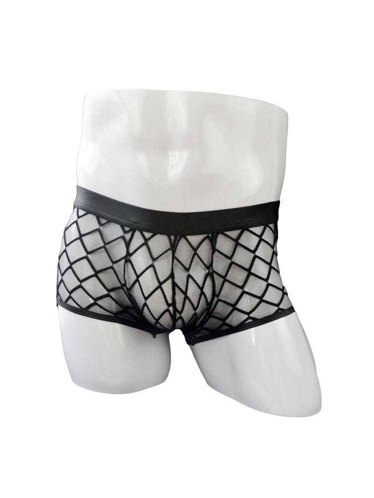 menaful Black / M Lace Check Sheer Mesh Boxer