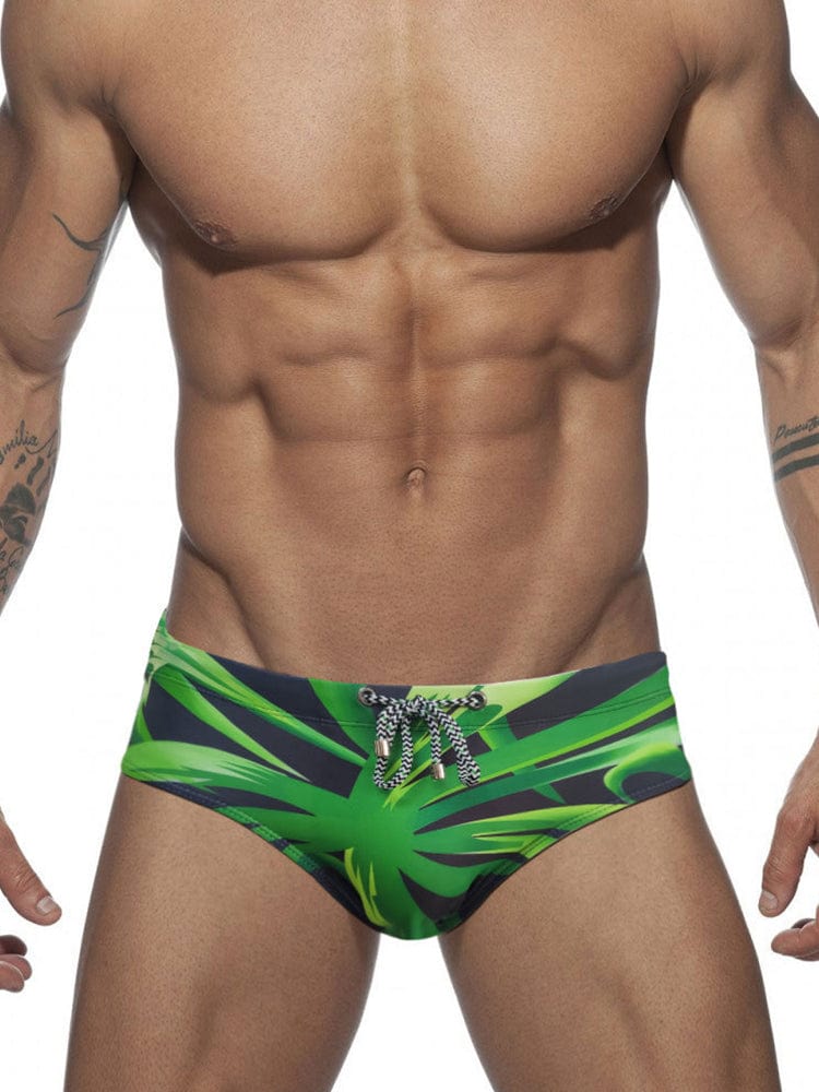 menaful Black / M Leafy Print Skinny Swim Briefs