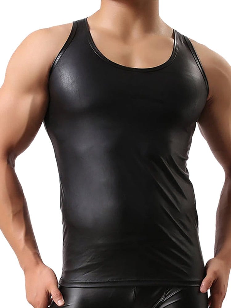 menaful Black / M Leather Sexy Tank Top