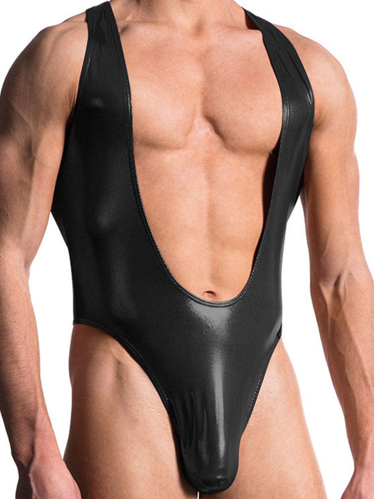 menaful Black / M Men's Matte Faux Leather Bodysuit