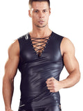 menaful Black / M Men's Matte Leather Sleeveless Performance T-shirt