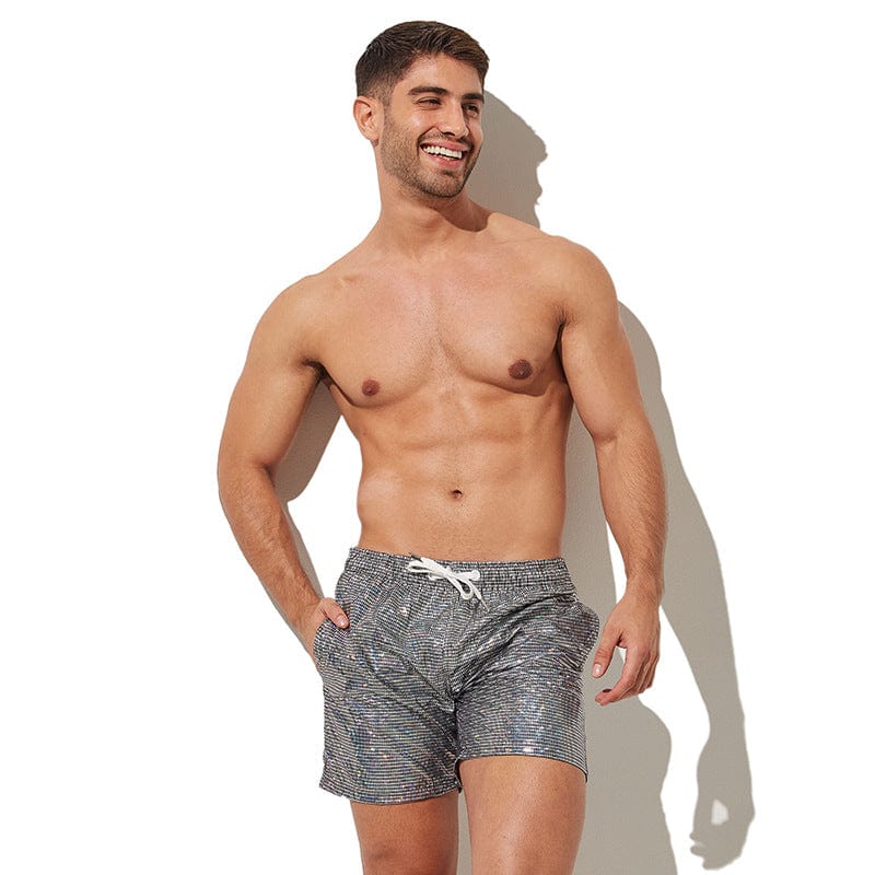 Menaful™ black / M Men's metallic print beach board shorts