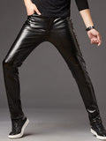 menaful Black / M Men's Motorcycle Casual Leather Pants