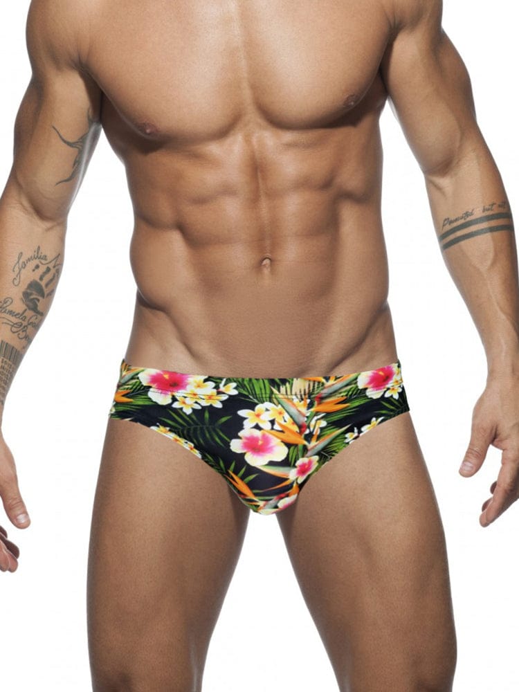 menaful Black / M Men's Printed Sexy Cup Triangle Swim Briefs