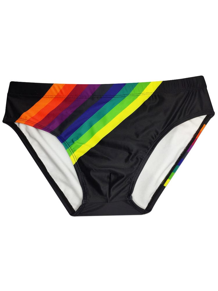 menaful Black / M Men's Rainbow Print Low Waist Triangle Swim Briefs