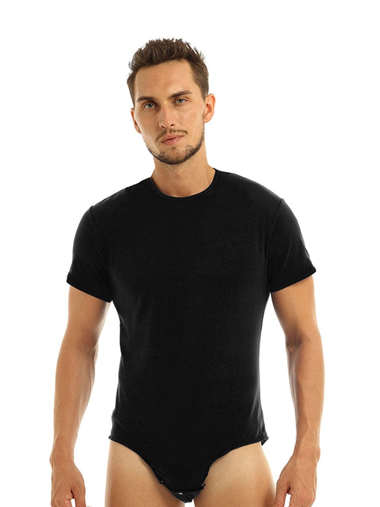 menaful Black / M Men's Round Neck One Piece Pajamas Bodysuit