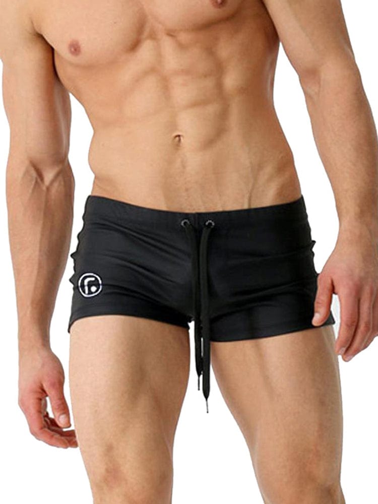 menaful Black / M Men's Solid Color Flat Swim Trunks