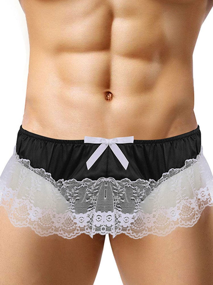 menaful Black / M Mens Lace Spandex T Thong