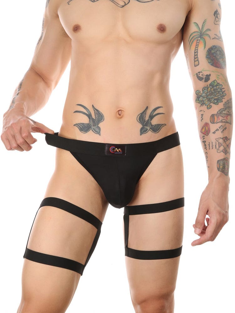 menaful Black / M Nightclub Stage Leg Restraint Belt Temptation Thong