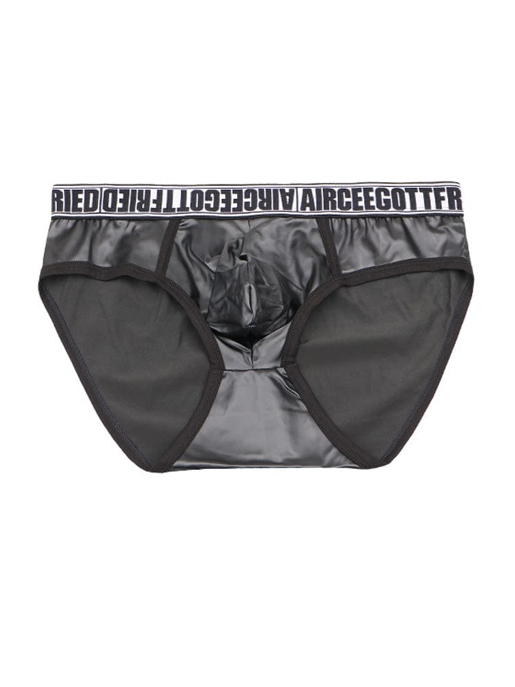 menaful Black / M Polyester Sexy U Convex Low Waist Faux Leather Briefs