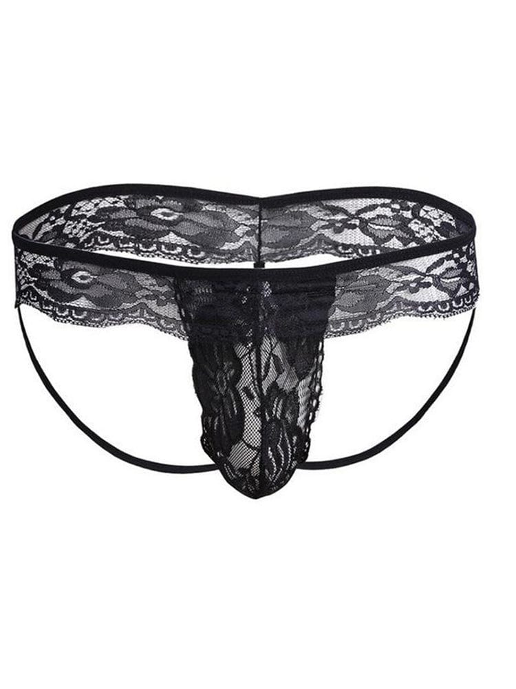 menaful Black / M Sexy Men's Lace Erotic Thong