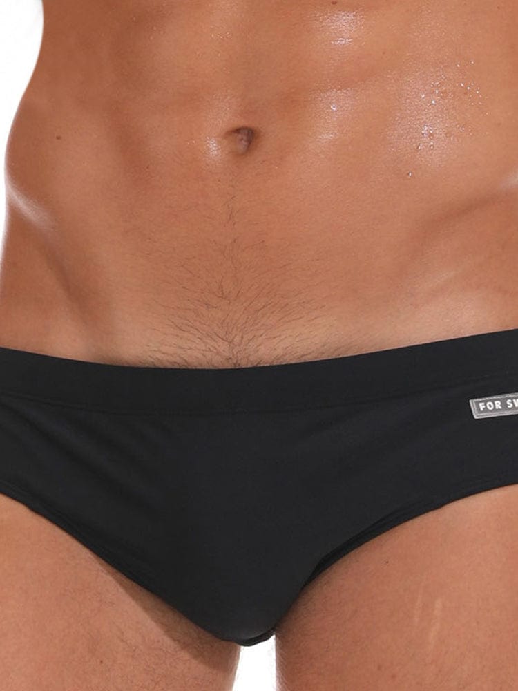 menaful Black / M Solid Color Printed Men's Swim Briefs