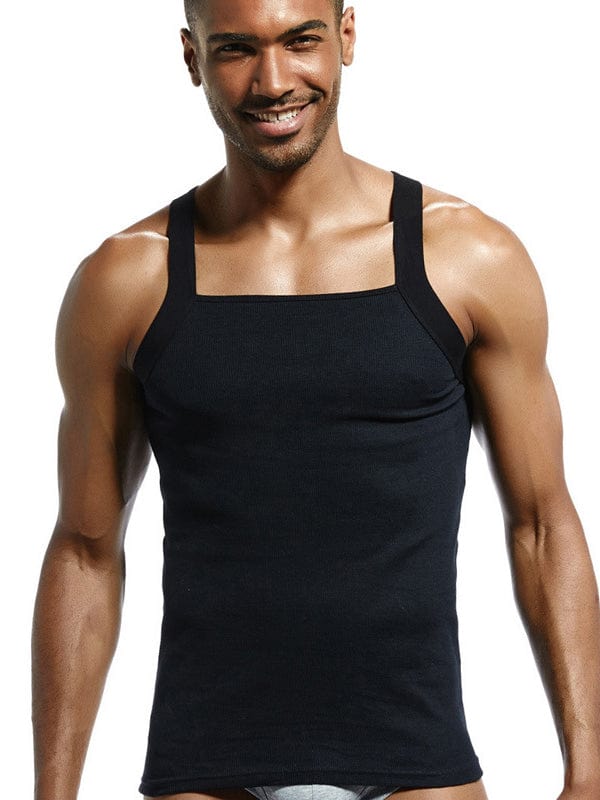 menaful Black / M Solid Color Threaded Cotton Tank Top