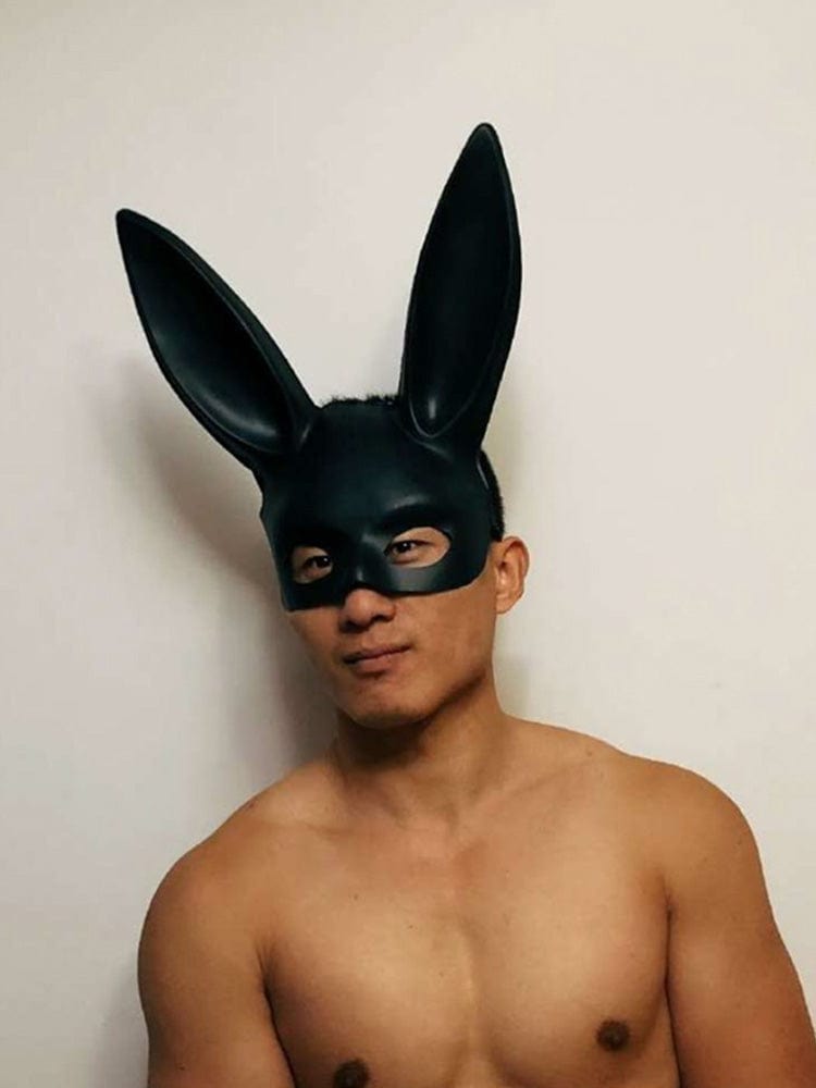 menaful Black - Matte / One Size / PU Leather Bunny Rabbit Ears Leather Face Mask