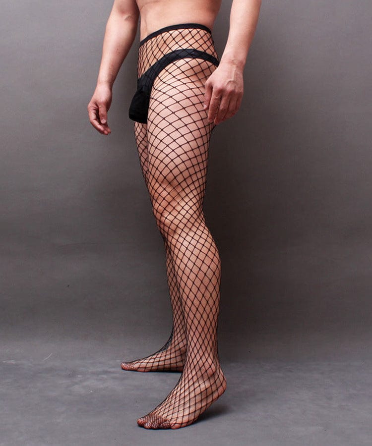 menaful Black / Medium Net(Large) Men's Black Stockings [4 Size Grids]