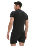 menaful Black Men's Casual Button-up Bodysuit - Black