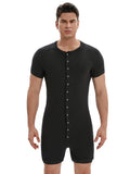 menaful Black Men's Casual Button-up Bodysuit - Black